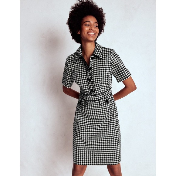 Boden Dresses & Skirts - Boden Eda Wool Shift Dress Black Dogstooth Houndstooth 12 Long